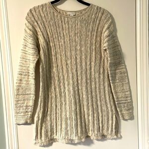 J.Jill oatmeal color button up back fringe hem long sleeve sweater S Petite